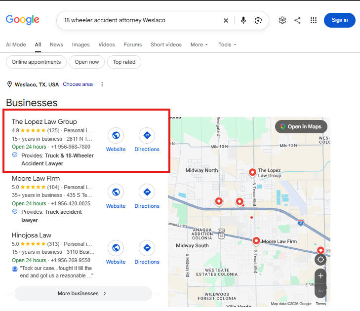 Search result for 18 wheeler accident attorney Weslaco