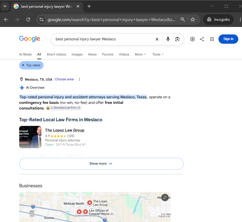 Google AI Overview citing The Lopez Law Group