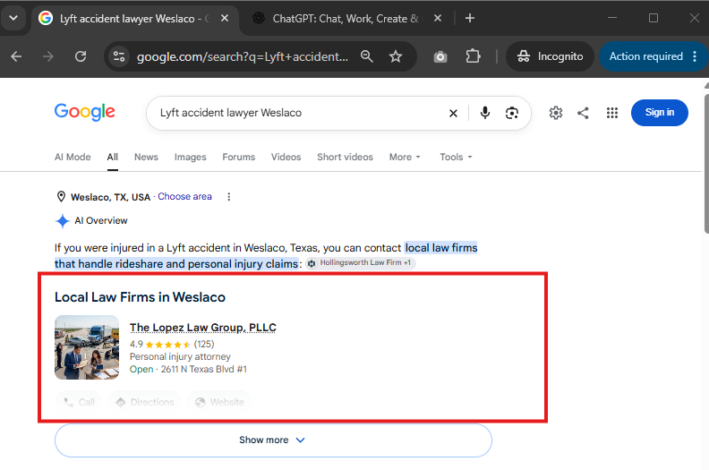 Search result for Lyft accident lawyer Weslaco