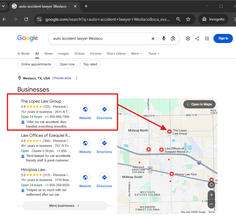 Search result for auto accident lawyer Weslaco