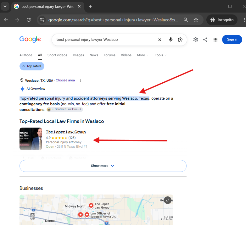 Search result for best personal injury lawyer Weslaco