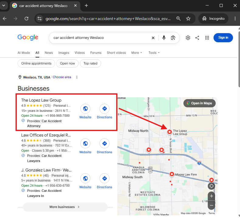 Search result for car accident attorney Weslaco