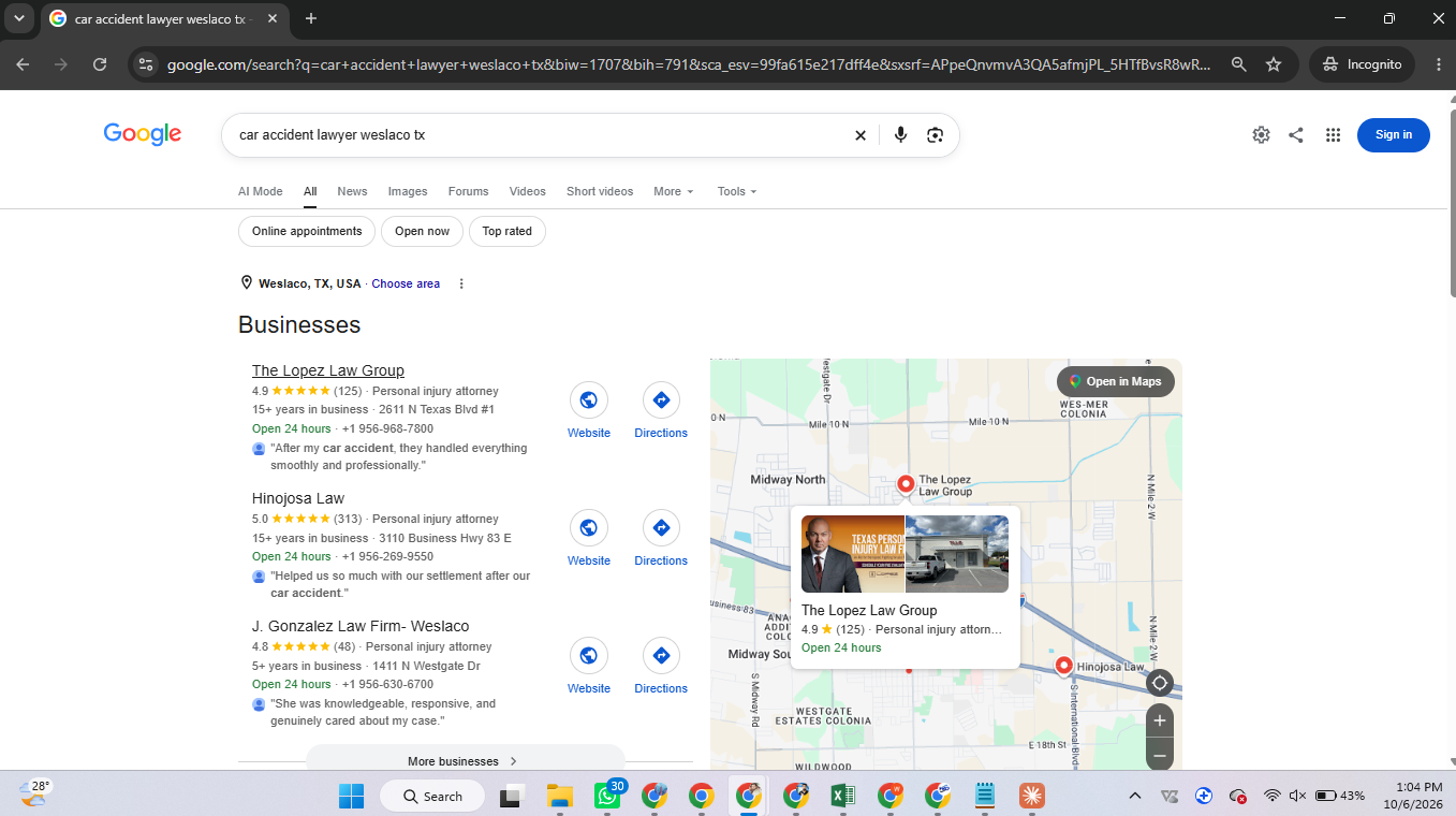 Search result for car accident lawyer Weslaco TX