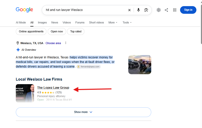 Search result for hit and run lawyer Weslaco