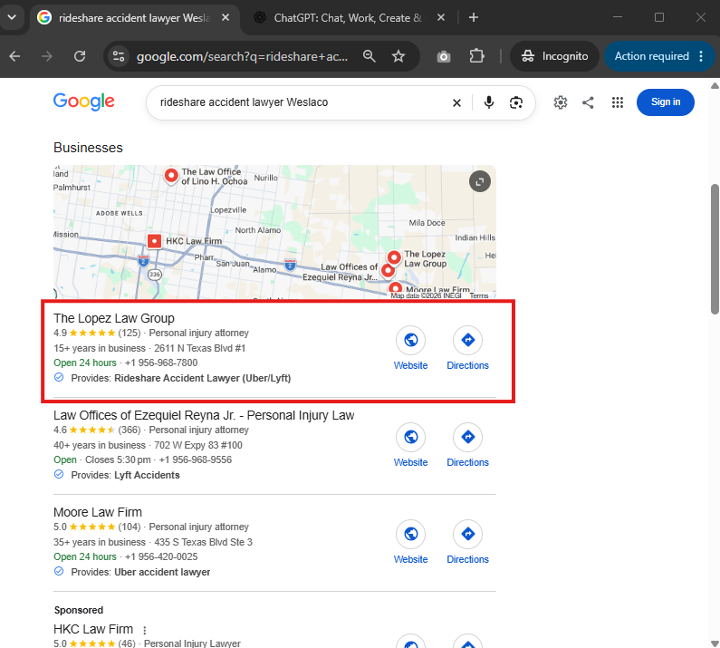 Search result for rideshare accident lawyer Weslaco