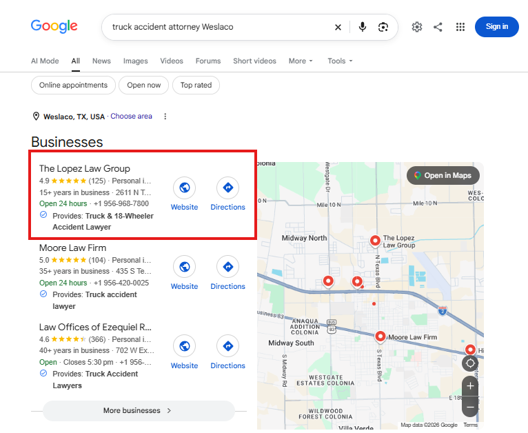 Search result for truck accident attorney Weslaco