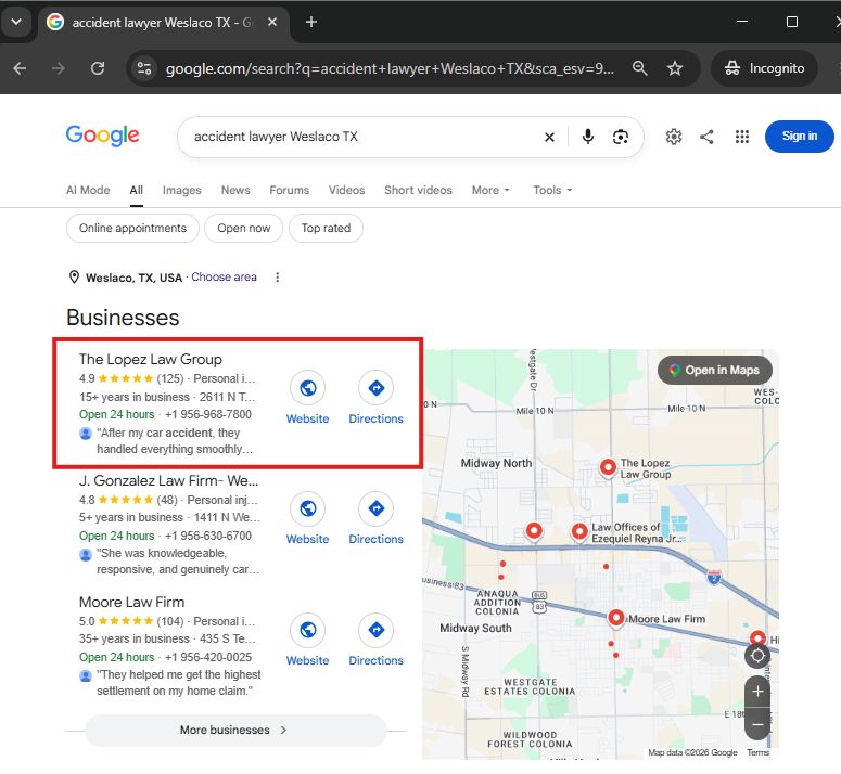Search result for accident lawyer Weslaco TX