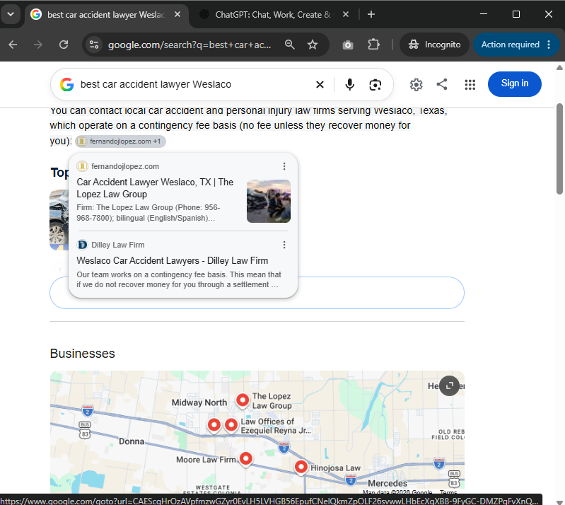 Search result for best car accident lawyer Weslaco