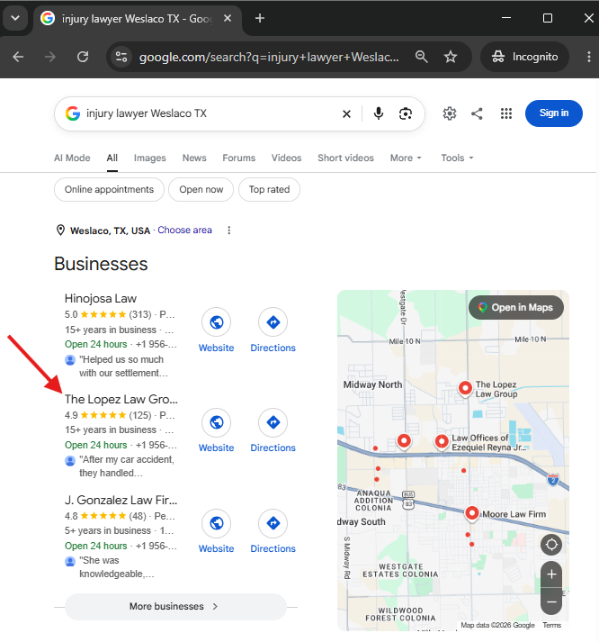 Search result for injury lawyer Weslaco TX