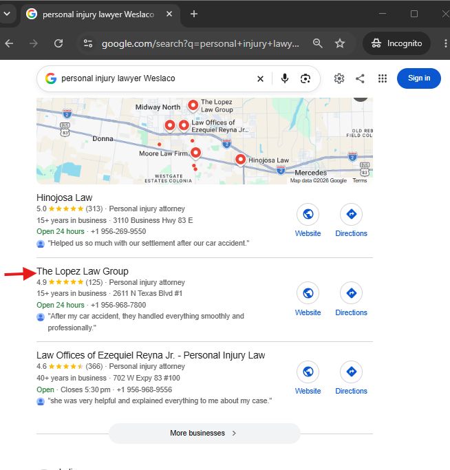 Search result for personal injury lawyer Weslaco
