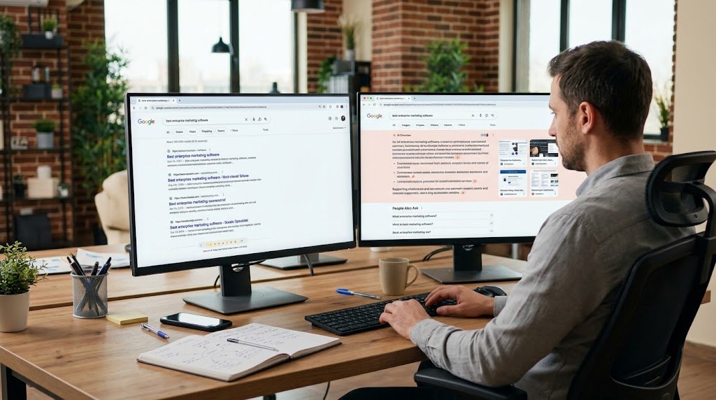 Traditional search results vs AI answers: AEO vs SEO